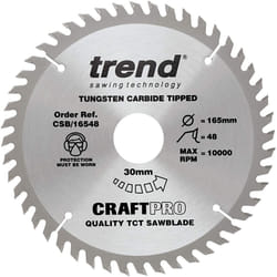 Trend CSB/16540T Craft Pro Thin Kerf TCT Blade Ideal for DeWalt, Makita, and Festool Cordless Circular Saws, Tungsten Carbide Tipped, 165mm x 40 Teeth