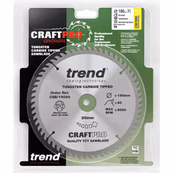 Trend CSB/19060 Craft Pro Fine Trim Finishing TCT Circular Saw Blade, 190mm x 60 Teeth x 30mm Bore, Tungsten Carbide Tipped - Additional view 6