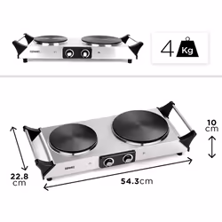 Duronic Hot Plate HP2SS | Table-Top Cooking | 2500W | Stainless-Steel Electric Double Hob with Handles | Two Cast Iron Portable Hob Rings (1500W & 100