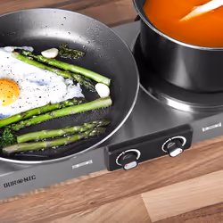 Duronic Hot Plate HP2SS | Table-Top Cooking | 2500W | Stainless-Steel Electric Double Hob with Handles | Two Cast Iron Portable Hob Rings (1500W & 100