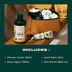 The Body Shop Soothe & Smooth Almond Milk Essentials Gift Set - Hydrating & Moisturizing Vegan Skincare Treats for Dry and Sensitive Skin - 4 Items