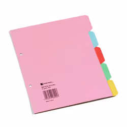 Rexel Manilla A4 Divider 5 Part Pastel Colours, 210 mm, 297 mm, 223 mm, 298 mm, 2 mm