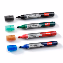 Nobo Liquid Ink Drywipe Markers Assorted Blister (6), 205 mm, 19 mm, 198 mm