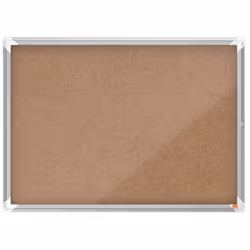 Cork lockable notice board with a hinged glass door and side lock. Complete with a modern stylish aluminum trim and fixed wit ...