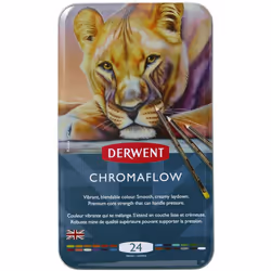Derwent Chromaflow Coloured Pencils Tin, Set of 24, 3.5mm Core, Premium Core Strength, Professional Quality, Vibrant & Blenda ...