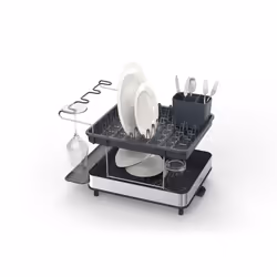 Joseph Joseph Dish Drying Rack with Wine glass Holder - Space-Saving 2-Tier Design with Fast Draining System