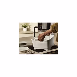 Wash & Drain Kitchen Washing Up Bowl with Handles and Draining Plug, 9 Litres, Stone/Sage Green
