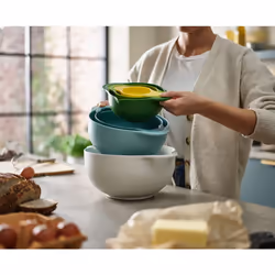 Joseph Joseph Duo 6-Piece Compact Food Preparation Set with Mixing Bowls, Measuring Cups and Colander, Multicolour