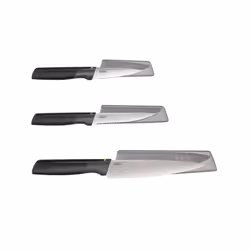 Jospeh Joseph Duo 3 Piece Elevate Knife set, Japanese Stainless Steel blades, includes Paring, Serrated and Chef's knife with ...