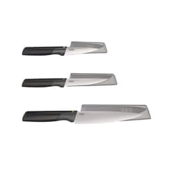 Jospeh Joseph Duo 3 Piece Elevate Knife set, Japanese Stainless Steel blades, includes Paring, Serrated and Chef's knife with protective sheath, Black