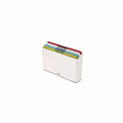 Folio Icon, 4-Piece Colour coded Chopping Board Set, Slimline Case for Organised Kitchen Storage - Regular, White