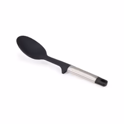 Elevate Silicone Solid Spoon, BPA Free, Heat Resistant Non Stick Kitchen Utensil, Weighted Stainless Steel Handle, Silver Gra ...