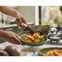 Elevate Silicone Solid Spoon, BPA Free, Heat Resistant Non Stick Kitchen Utensil, Weighted Stainless Steel Handle, Silver Gray