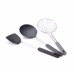 Joseph Joseph Nest Fusion Compact Wok Silicone Turner Silicone Spoon and Wire Skimmer Set One Size Black 3-Piece