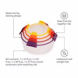 Joseph Joseph Nest Lock 8-piece Plastic BPA Free Round Food Storage Container Set with Lockable Airtight Leakproof Lids - Multicolor