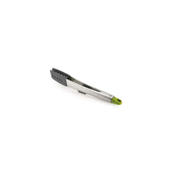 12 inch Elevate Stainless Steel Tongs with silicone, heat resistant tips, space saving lockable handle - Grey / Green