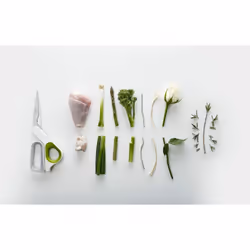 PowerGrip - Kitchen Scissors with Integrated Thumb Grip and herb stripper, White/Green