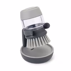 Palm Scrub Refillable Soap Dispensing Cleaning Washing Up Kitchen Brush with Storage Stand Holder, Grey
