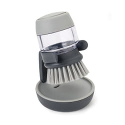 Palm Scrub Refillable Soap Dispensing Cleaning Washing Up Kitchen Brush with Storage Stand Holder, Grey