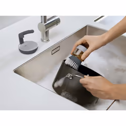 Palm Scrub Refillable Soap Dispensing Cleaning Washing Up Kitchen Brush with Storage Stand Holder, Grey