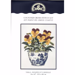 Viola In Willow Pattern Pot Cross Stitch Kit By DMC 10 x 12 inches at 14 Count