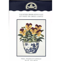 Viola In Willow Pattern Pot Cross Stitch Kit By DMC 10 x 12 inches at 14 Count