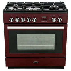 Rangemaster PROP90FXPDFFCY/C Professional Plus FXP Cranberry with Chrome Trim 90cm Dual Fuel Range Cooker - Red - A Rated - 92760