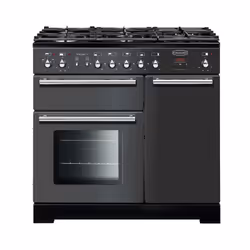 Rangemaster TOLP90DFFSL, Range cooker, Black, Stainless steel, Buttons, Rotary, Front, Electronic, Gas