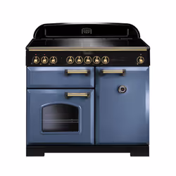 Rangemaster Classic Deluxe 100, Range cooker, Blue, Rotary, Stone Blue, Black, Gold, Front