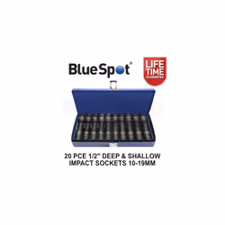 BlueSpot 20 PCE 1/2 Inch Deep and Shallow Metric Impact Sockets Set 10 - 19mm 01557