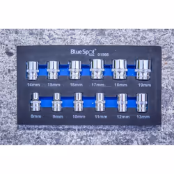 Bluespot 12pc 3/8" Metric Shallow Sockets 8-19mm In Eva Foam Tray 12PT 01566