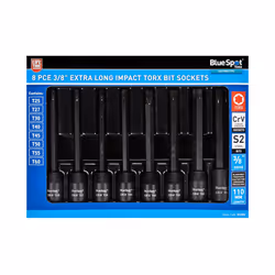 Blue Spot Tools 8PCE 3/8" Extra Long Impact Torx Bits Sockets (T25-T60)