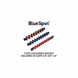 Bluespot 1/4" 1/2" 3/8" 3pc Coloured Socket Holders Rail Set Retaining Holder 02090