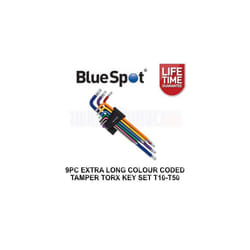 BlueSpot 9pc Extra Long Colour Coded Tamper Torx Key Set T10 - T50 15302