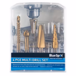 BlueSpot Multi Drill Set 4pc Countersink Step Taper Saw Bits Wood Steel Metal