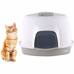 Corner Cat Litter Tray, Hooded Lightweight Hygienic Tray with Filter Grey