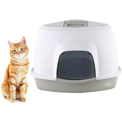 Corner Cat Litter Tray, Hooded Lightweight Hygienic Tray with Filter Grey