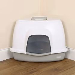 Corner Cat Litter Tray, Hooded Lightweight Hygienic Tray with Filter Grey