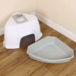 Corner Cat Litter Tray, Hooded Lightweight Hygienic Tray with Filter Grey