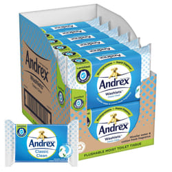 Andrex Washlets Classic Clean Flushable Moist Toilet Tissue  12 x 40