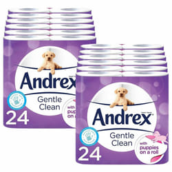 Andrex Toilet Roll Gentle Clean Fragrance-Free 2 Ply Toilet Paper, 48 Rolls