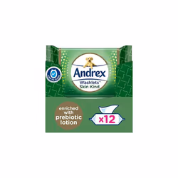 Andrex Skin Kind Washlets Moist Toilet Tissue, certified 'Fine to Flush', Plastic Free & Biodegradable, 12 packs