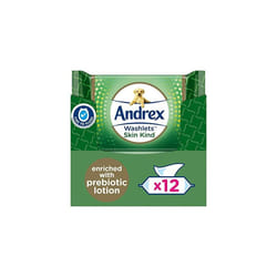 Andrex Skin Kind Washlets Moist Toilet Tissue, certified 'Fine to Flush', Plastic Free & Biodegradable, 12 packs