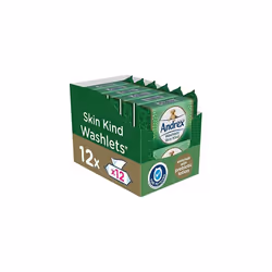 Andrex Skin Kind Washlets Moist Toilet Tissue, certified 'Fine to Flush', Plastic Free & Biodegradable, 12 packs