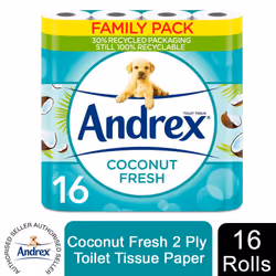 Andrex Toilet Rolls Coconut Fresh x16, 2 Ply Toilet Tissue Paper