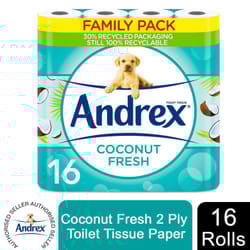Andrex Toilet Rolls Coconut Fresh x16, 2 Ply Toilet Tissue Paper