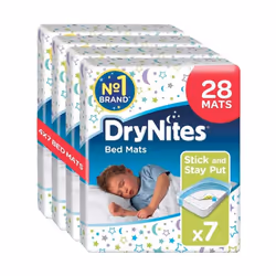 Huggies DryNites Disposable Bed Mats, Mattress Protector, 4 Packs of 7 Mats (28 Mats Total)