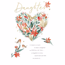 Special Daughter Heart Foiled & Embellished Christmas Card Xmas Greeting Cards