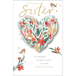 Just For You Sister Special Gold Foiled Heart Christmas Card Xmas Greeting Cards