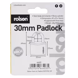 Steel Padlock 30mm 40mm 50mm 60mm Black Steel Body Brass Cylinder 3 Keys Safety Lock Rolson - 30mm